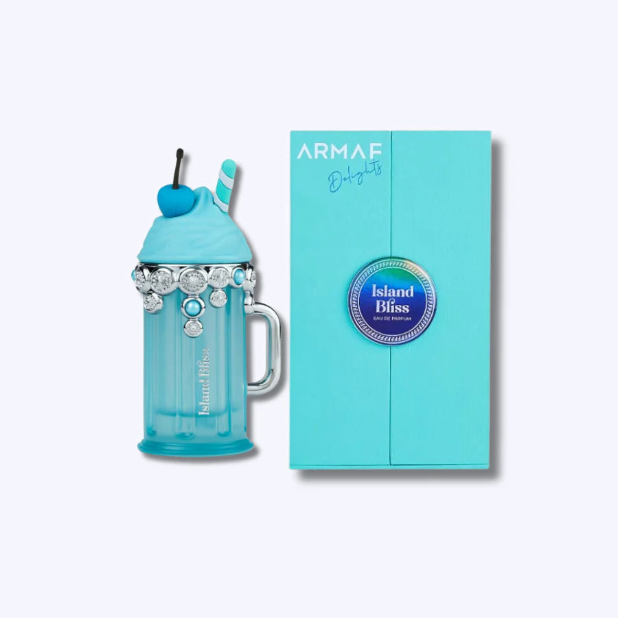 Blue themed perfume bottle and packaging with 'ARMAF' branding on a white background