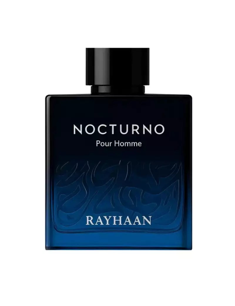 Perfume bottle labeled 'Nocturno Pour Homme' by Rayhaan NZ